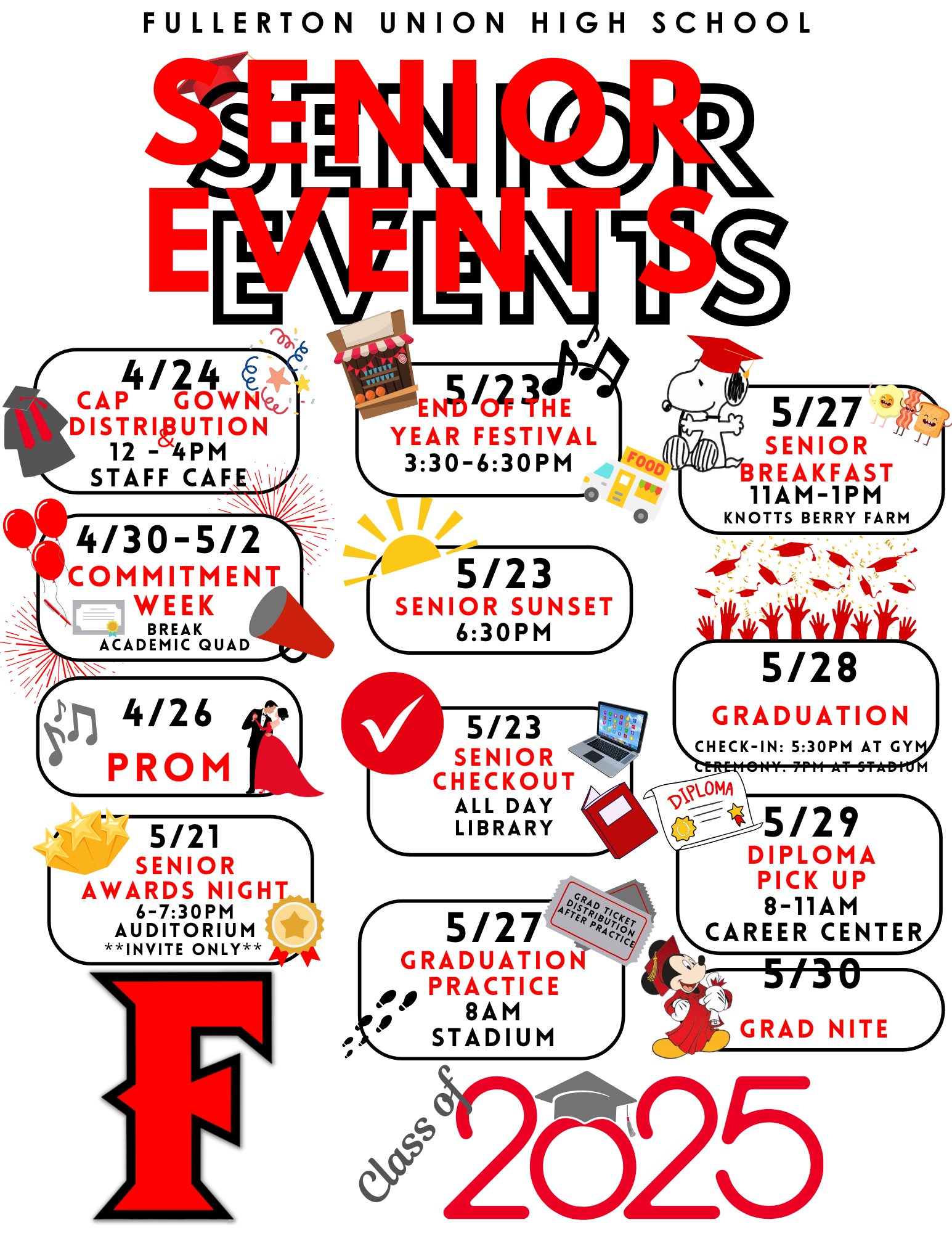 Calendar of upcoming senior events